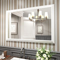 Amorho Bathroom Mirror, 48X32 Inch White Thick Metal Framed Wall Mirrors by Amorho
