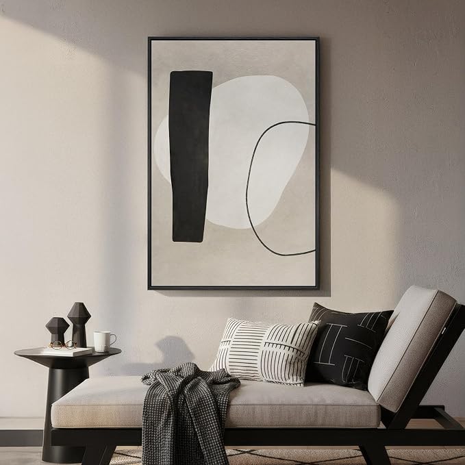 Framed Modern Black and White Neutral Abstract Wall Art, Minimalist Abstract - Image 4