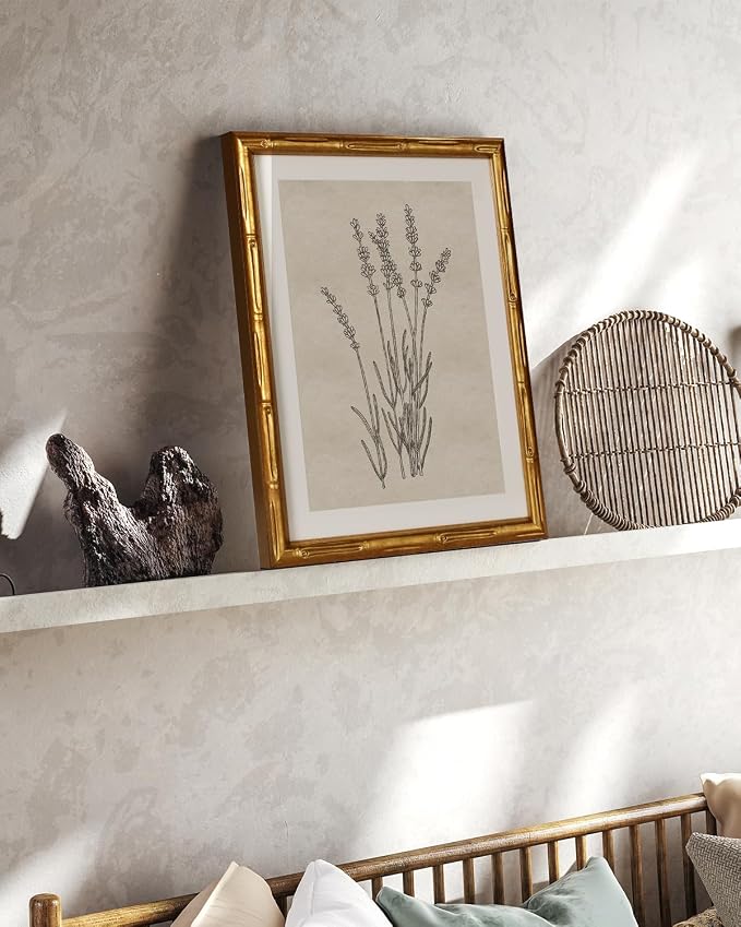 InSimSea Gold Bamboo Framed Canvas Wall Art, Minimalist Lavender Botanical - Image 3