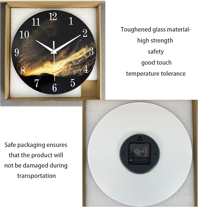 Black and Glod Wall Clocks for Living Room Decor Glass Wall Clock Battery - Image 6
