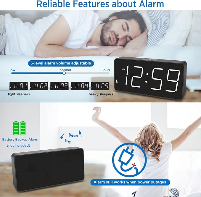 Peakeep Digital Alarm Clock for Bedroom Bedside, Loud Alarm Clock for Heavy - Image 4