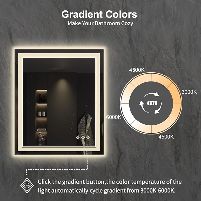 Lighted Mirror, 30x36 Inch Gradient Front and Backlit LED Mirror, 3 Colors - Image 3