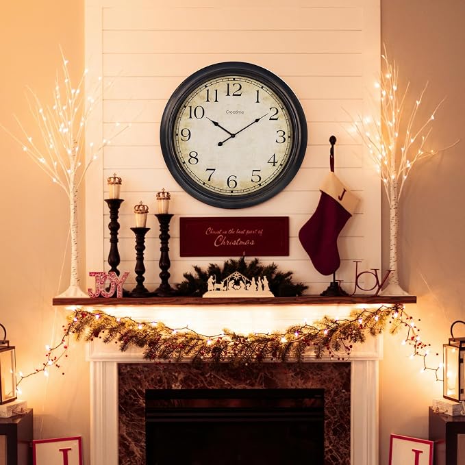 Crosstime 24 Inch Wall Clock Battery Operated Silent Round Vintage Large Wall - Image 8