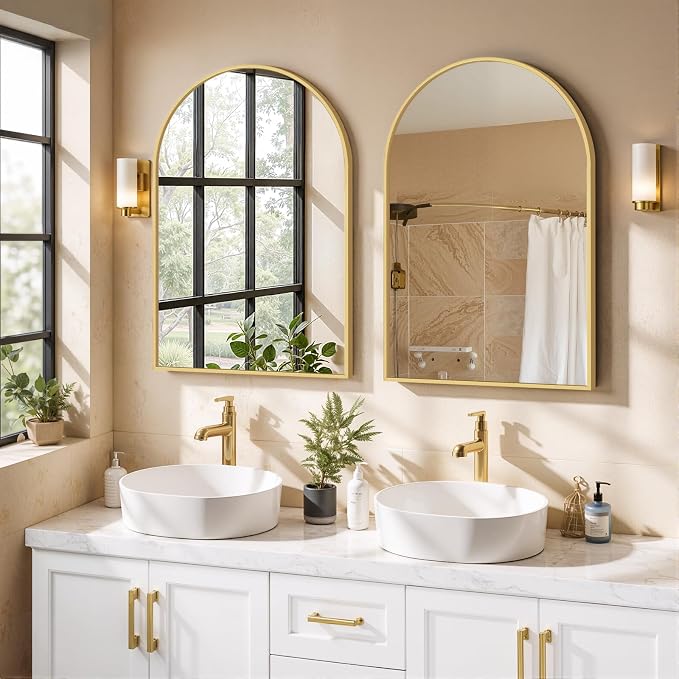 Arched Wall Mirror 38x26 Inch Gold Bathroom Vanity Mirror - Image 8