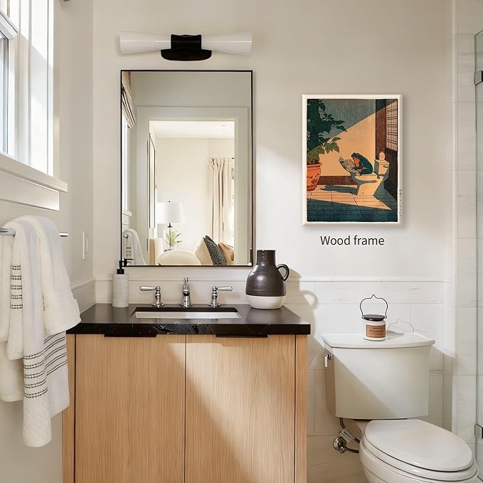Vintage Japanese Framed Wall Art Funny Frog Bathroom Canvas Print Cute Japanese - Image 5