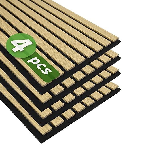 Art3d 4-Pack 12" x 93" Soundproof Wood Slat Panels, 31 sq.ft Acoustic Wall by Art3d