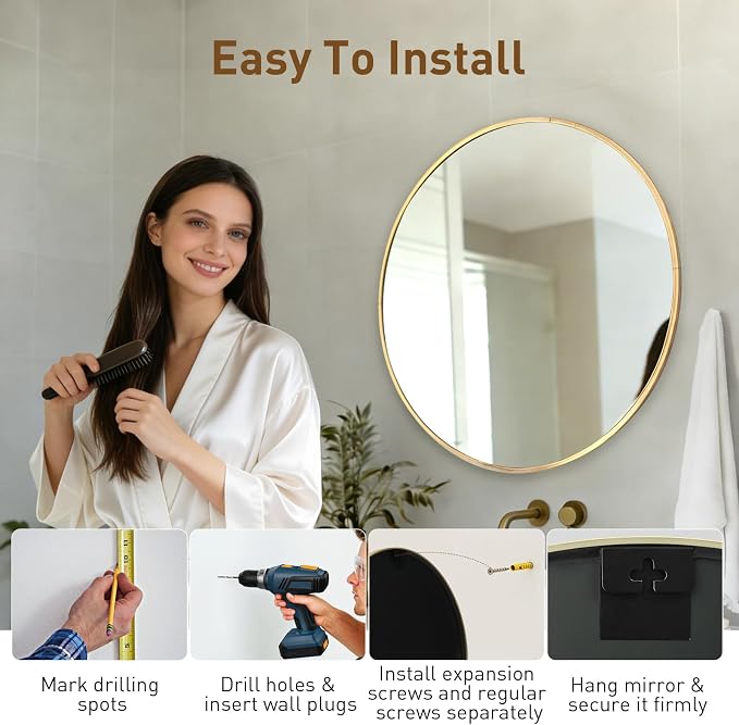 NEWBULIG 28 Inch Round Wall Mirror, Bathroom Mirror - Image 5
