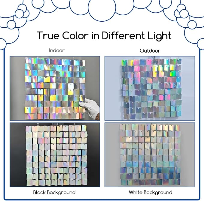 COKAOBE Iridescent Silver Shimmer Wall Backdrop, 24 Panels Square Sequin - Image 4