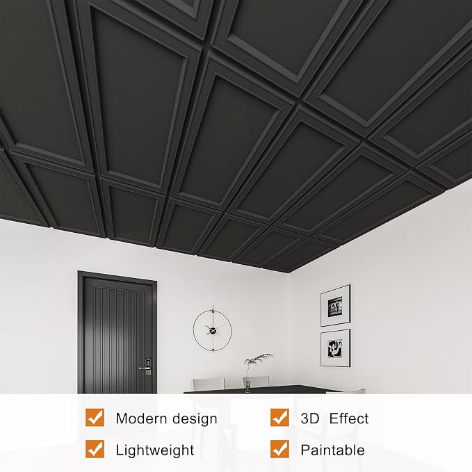 WOWSTAR 12-Pack 2x4ft Drop Ceiling Tiles, Waterproof Glue up Ceiling Panels - Image 4
