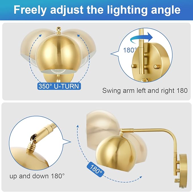 VATONI Plug in Dimmable Wall Sconce Swing Arm Wall Lights - Image 4