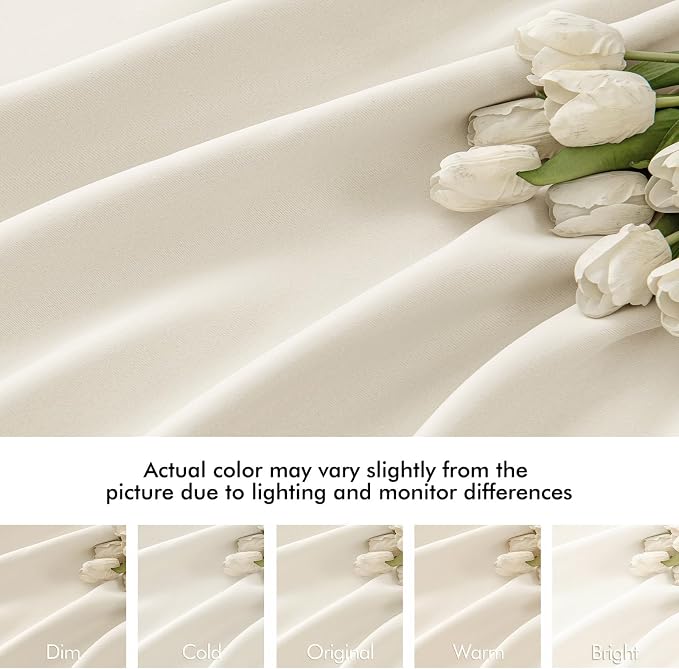 MIULEE Beige White Back Tab Blackout Curtains 90 Inches Long 2 Panels Set - Image 8