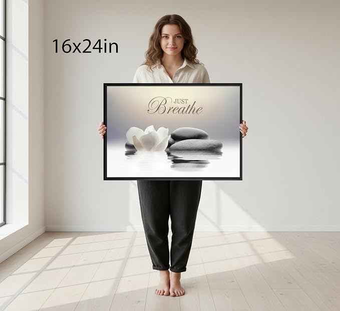 Floating Framed Zen Wall Art, Just Breathe Stone Poster Picture - Image 7