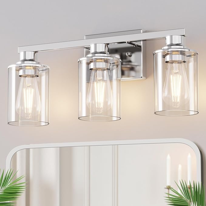 DORESshop 17 Inch Bathroom Light Fixtures, 3-Light Chrome Bathroom Lighting by DORESshop