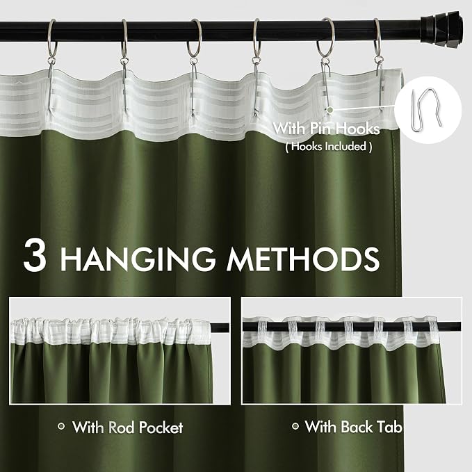MIULEE Olive Green Back Tab Blackout Curtains 84 Inch Length 2 Panels Set - Image 3
