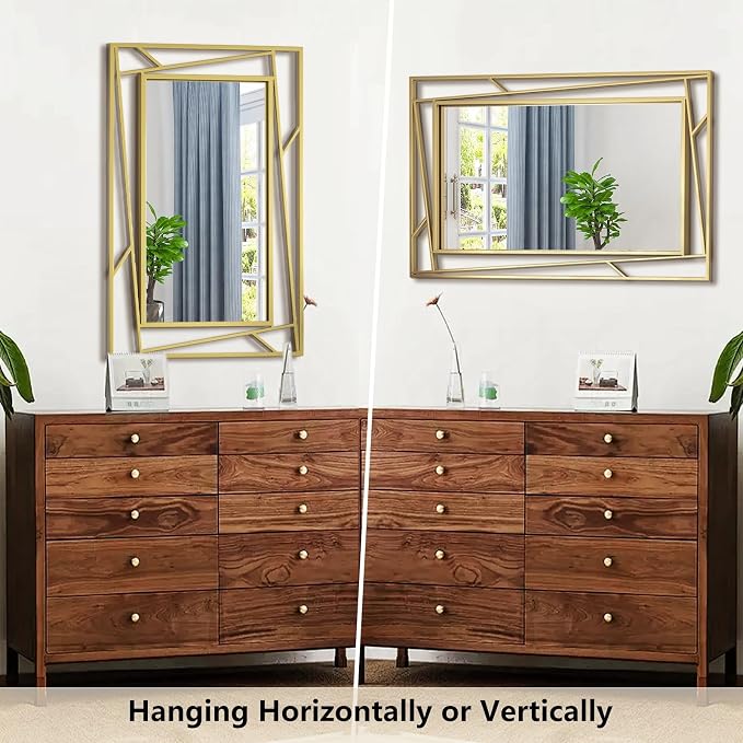 Brushed Gold Bathroom Mirror, Hang Horizontally or Vertically - Image 5