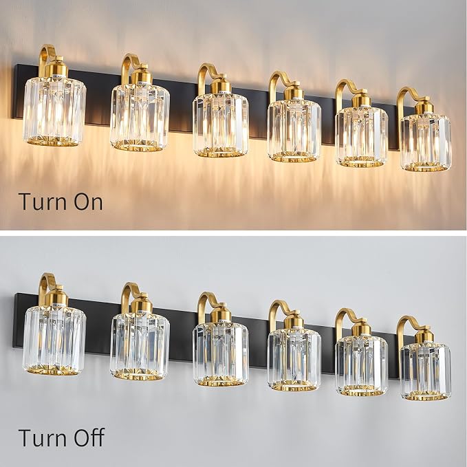 Modern Bathroom Vanity Light 6-Lights Black Gold Crystal Wall Light Fixture - Image 4