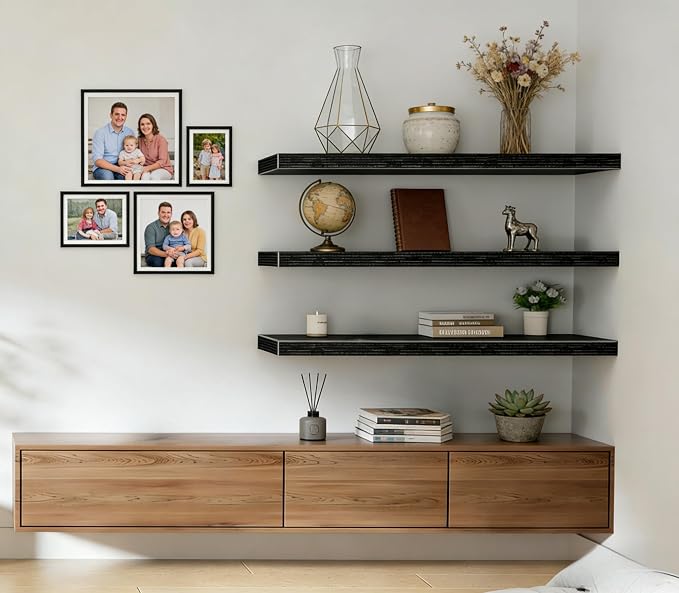 Vervida® Black Floating Shelves, 47.2 in W x 9.3 in D Wall Mounted Wood Shelves - Image 7