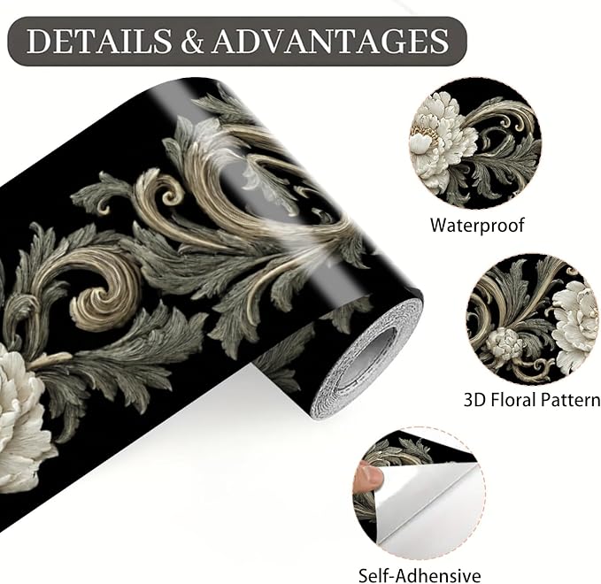 Beige Floral Scroll Wallpaper Border 196x4 Inch Peel and Stick Wall Border - Image 9