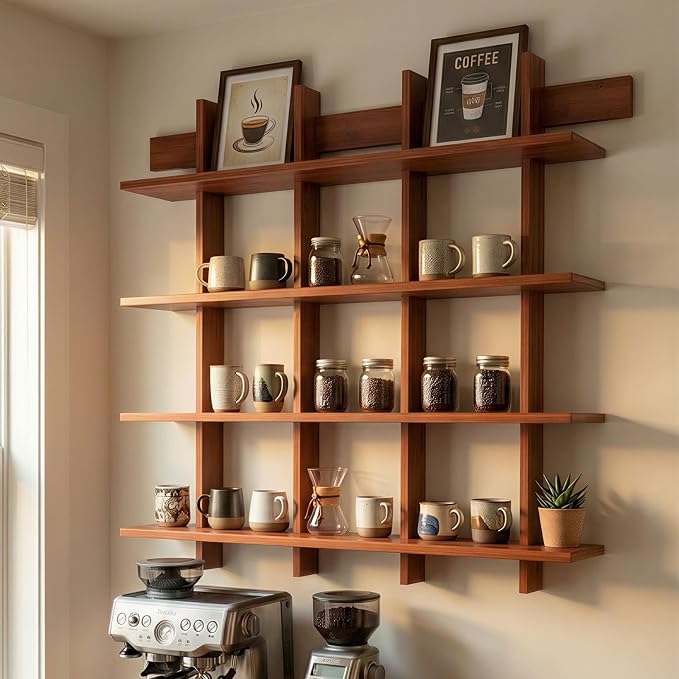 4-Tier Wall Mounted Bamboo Bookshelf, 43×52 Inch Large Floating Shelves - Image 2