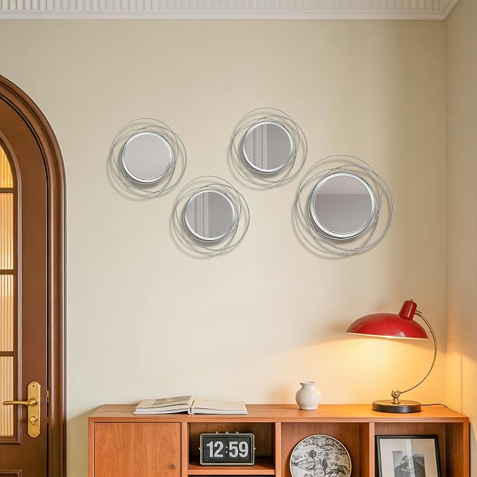 4 Piece Gold Round Wall Mirror Set Modern Metal Circle Home Decor - Image 7