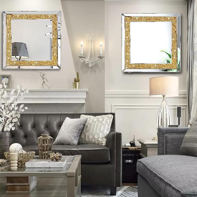 2 Piece Wall Mirrors, Crush Diamond Wall Decor - Image 5