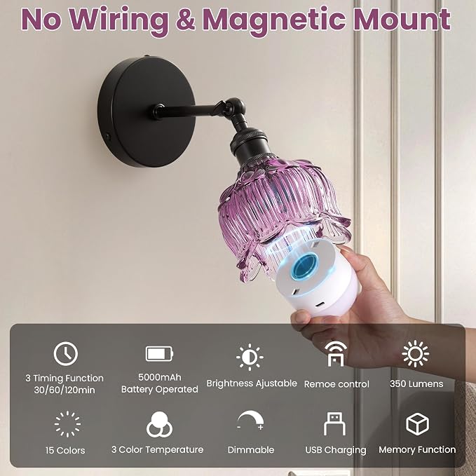 Vintage Wall Sconce - 5000mAh Rechargeable Dimmable Wireless Powered Light - Image 5