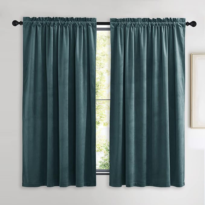 NICETOWN Greyish Blue Velvet Curtains 52" x 63", 2 Panels - Image 2