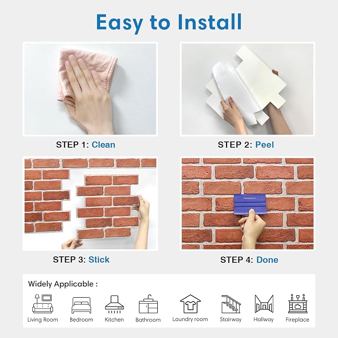 COMSTICKC 3D Red Faux Brick Wall Panel Peel and Stick, Not Real Tile, Small - Image 8