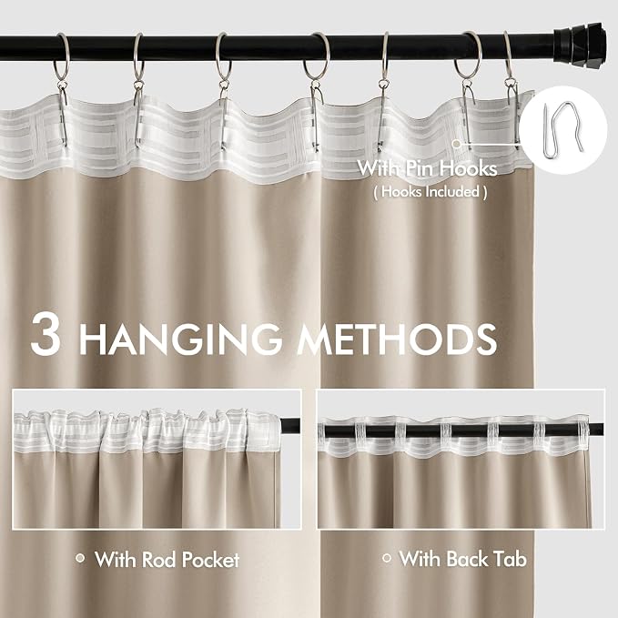 MIULEE Taupe Back Tab Blackout Curtains 84 Inch Length 2 Panels Set - Image 3