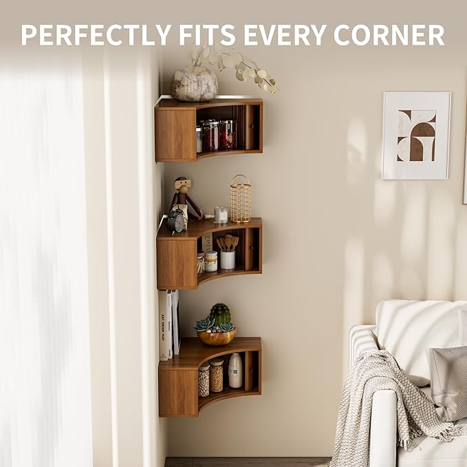Corner Shelves Wall Cabinet Set of 3, Floating Corner Shelf Organizer - Image 4