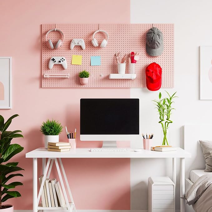 Peg Board, 3 Pack Metal Pegboard Panels Pink Pegboards Wall Organizer - Image 9