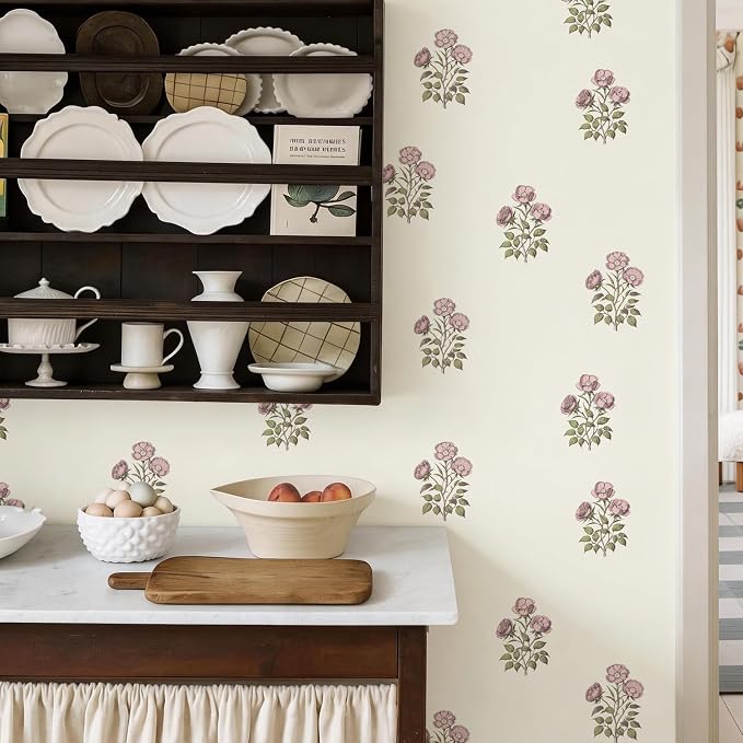 17.3"× 590.5" Vintage Floral Wallpaper Peel and Stick Boho Wallpaper Removable - Image 2