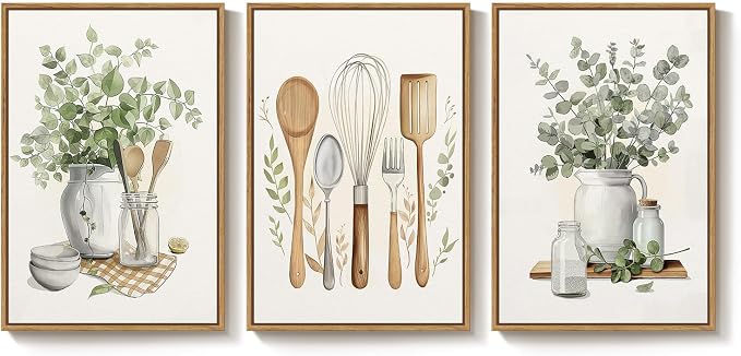 Framed Botanical Wall Art for Kitchen, 3 Piece Modern Farmhouse Sage Green - Image 9