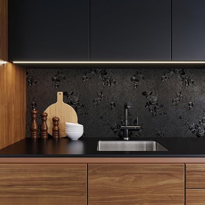 Erfoni Black Peel and Stick Wallpaper Black Floral Embossed Contact Paper - Image 9