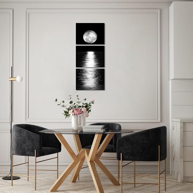 Artmyharbor Full Moon Phase Canvas Wall Art Vertical Black and White Picture - Image 2