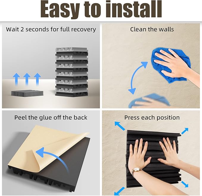 Upgrade 24 pack Self-adhesive Sound Proof Foam Panels, Decorative Soundproof - Image 6