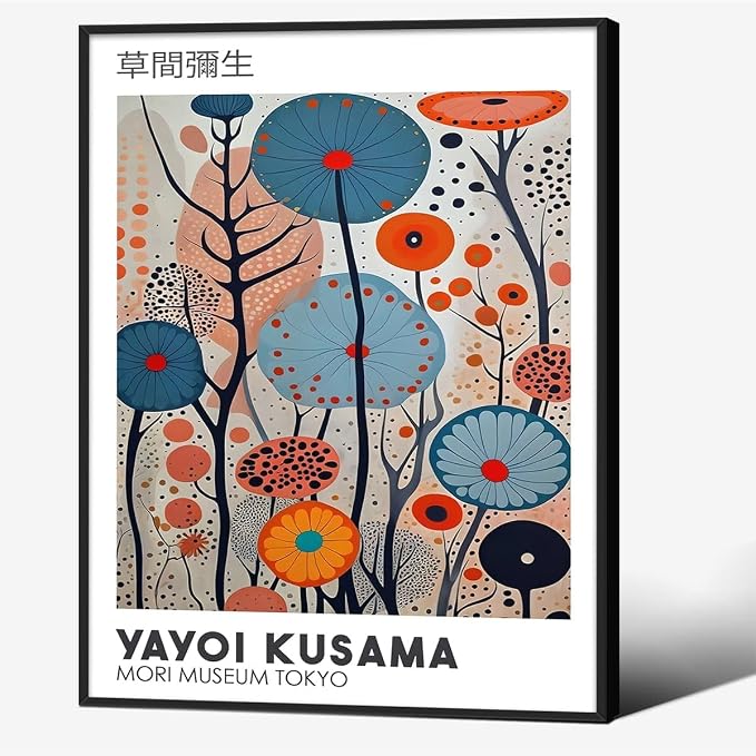 Yayoi Kusama Black Framed Wall Art 11x14in Vintage Japanese Painting Posters by Heltrappe