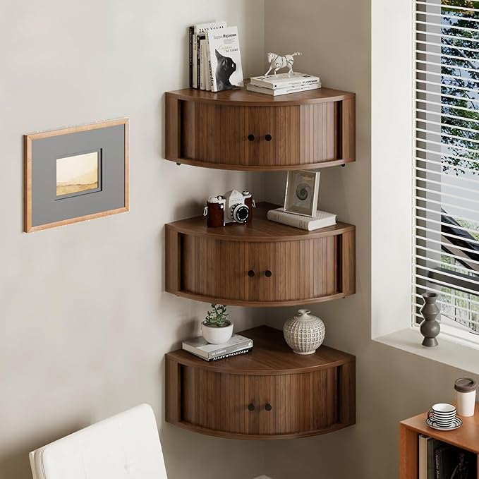 Corner Shelves Wall Cabinet Set of 3, Floating Corner Shelf Organizer by TAUXKOI