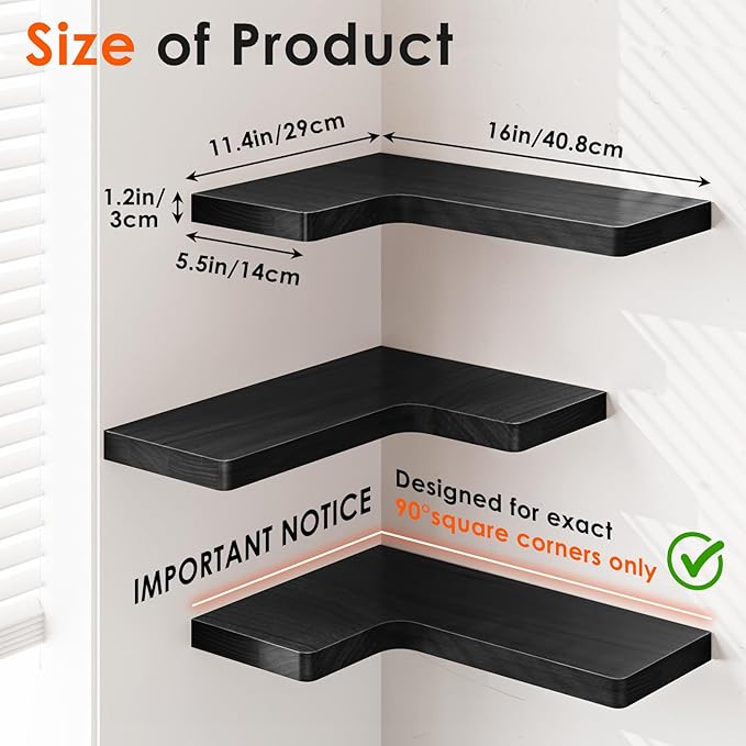 Fixwal Corner Floating Shelves for Wall Mounted Natural Solid Wood 16"x11.4" - Image 3