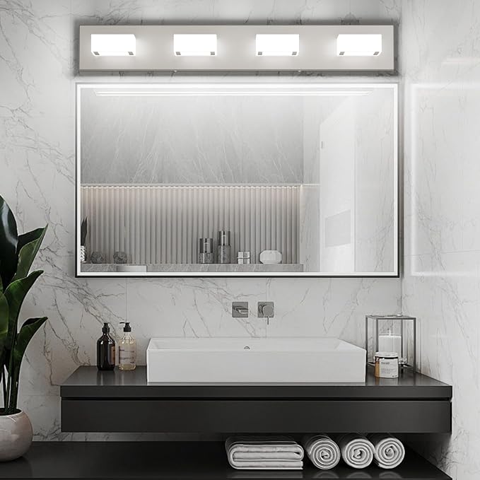 Ralbay Brushed Nickel Bathroom Vanity Lights 30inch Metal Acrylic LED Modern - Image 3
