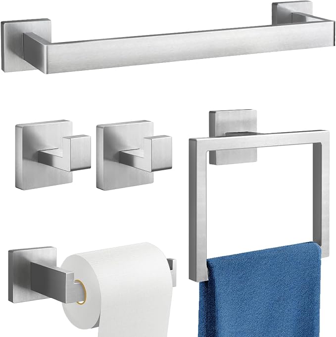Brushed Nickel Towel Rack for Bathroom Wall Mounted, Bathroom Accessory Set by GypieHouseware