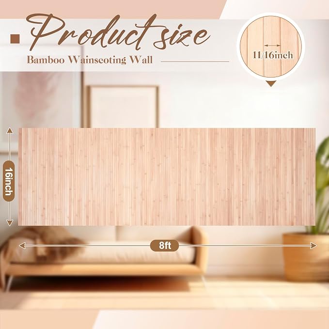 Juexica 2 Pcs Natural Bamboo Wall Panel 16 x 96 Inch Bamboo Covering Renewable - Image 2