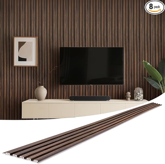 WPC Slat Wall Panels 8 Pack 96" x 6", Waterproof Fluted Wall Paneling, Accent by LARWORKS