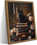 Vintage Dark Academia Framed Wall Art, Victorian Black Cat Floral Canvas Prints by MUWAKWallArt