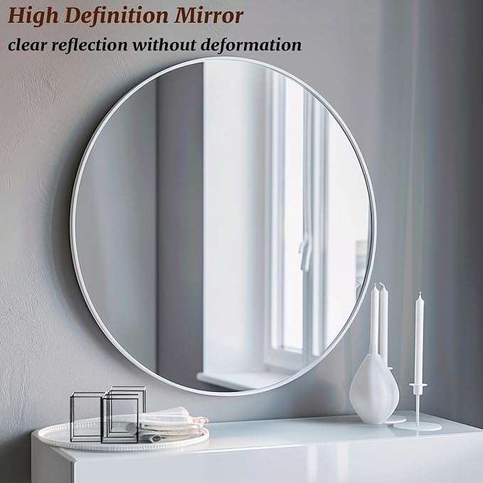 White Round Mirror 18 inch, Bathroom Mirror, Round Wall Mirrors - Image 3