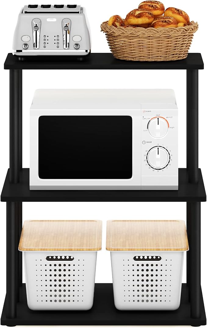 Furinno Turn-N-Tube 3-Tier Toolless Kitchen Storage Shelf, Americano/Black - Image 6