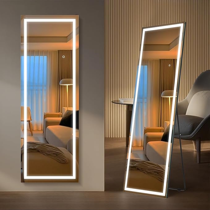 Kosmonia 63x24 Frameless Full Length Mirror, Dimmable 3 Color LED Light - Image 2
