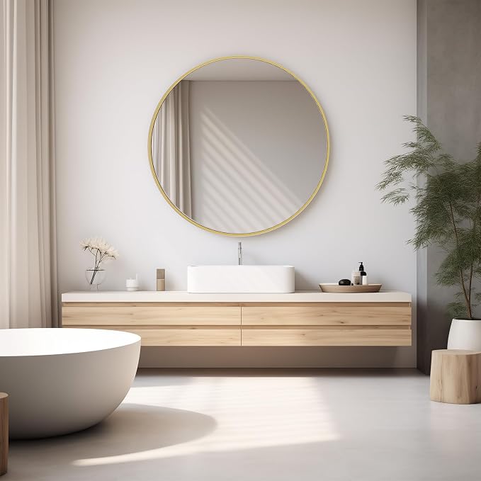 DUMOS Gold Circle Mirror for Wall 30.02 inch, Bathroom Round Mirror for Over - Image 4