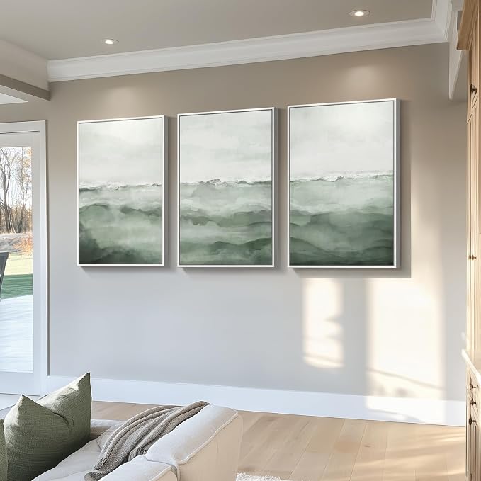 Large Framed Sage Green Abstract Landscape Wall Art - Image 8
