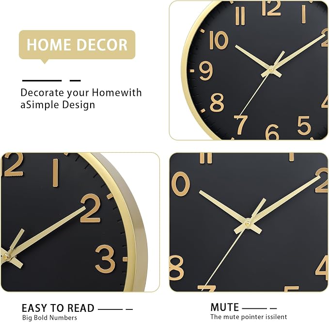 Wall Clocks Battery Operated 12 inch Modern Wall Clock, Silent Non Ticking Wall - Image 3